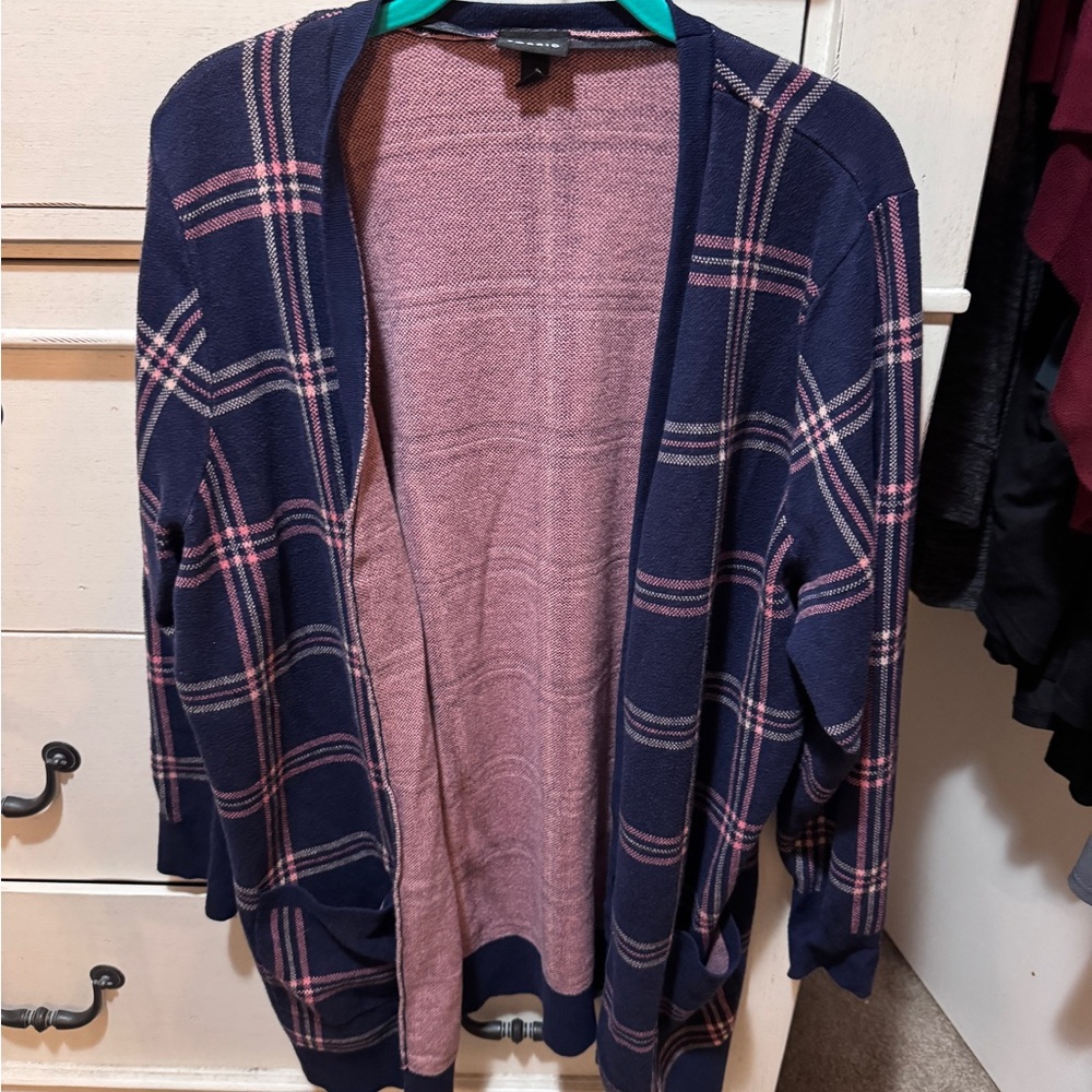 Torrid Navy and Pink Plaid Cardigan